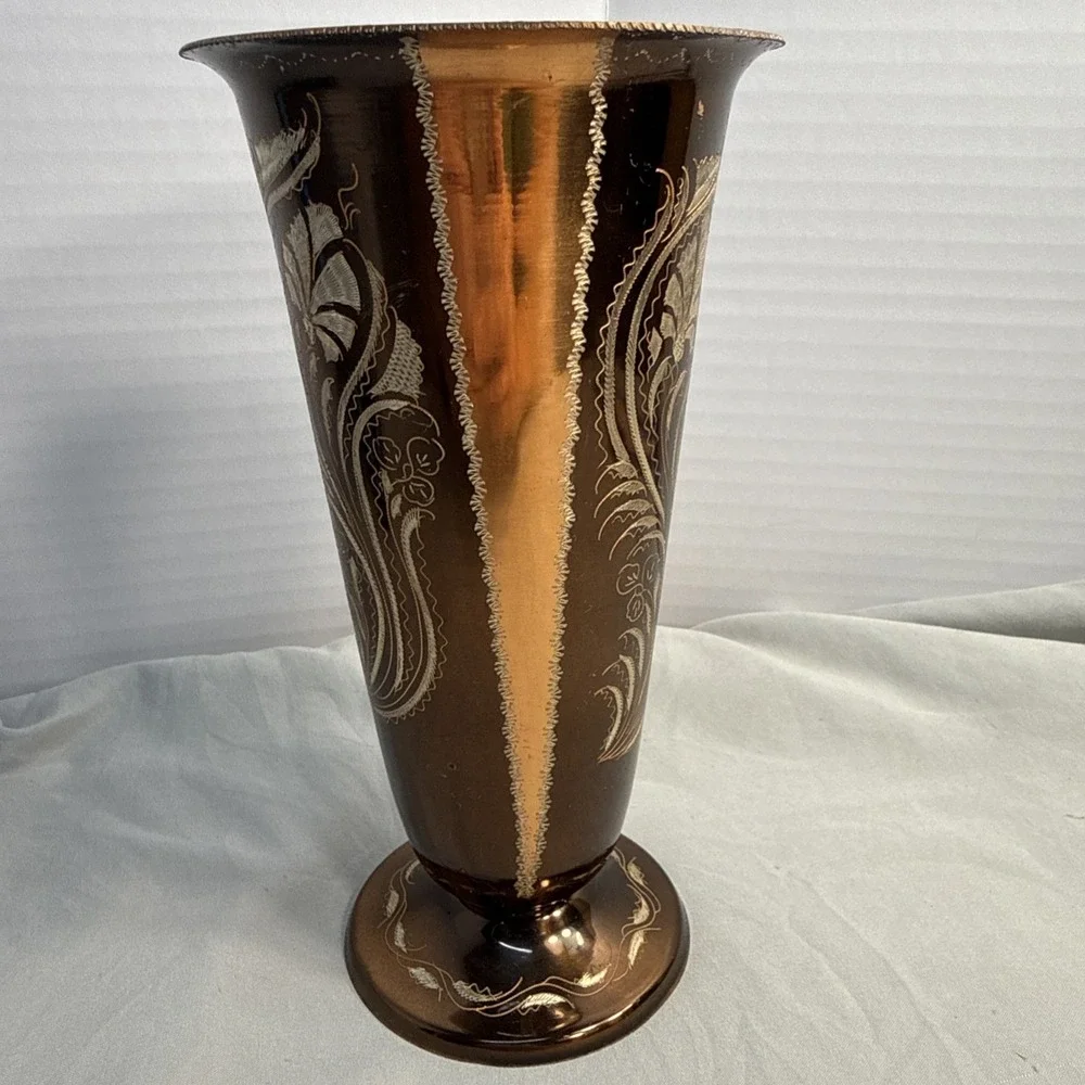 Vintage Gulistan Etched Copper Bud Vase 7.5